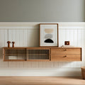 Szafka RTV, z drewna w kolorze dębu, montaż ścienny, kolor: jasnobrązowy